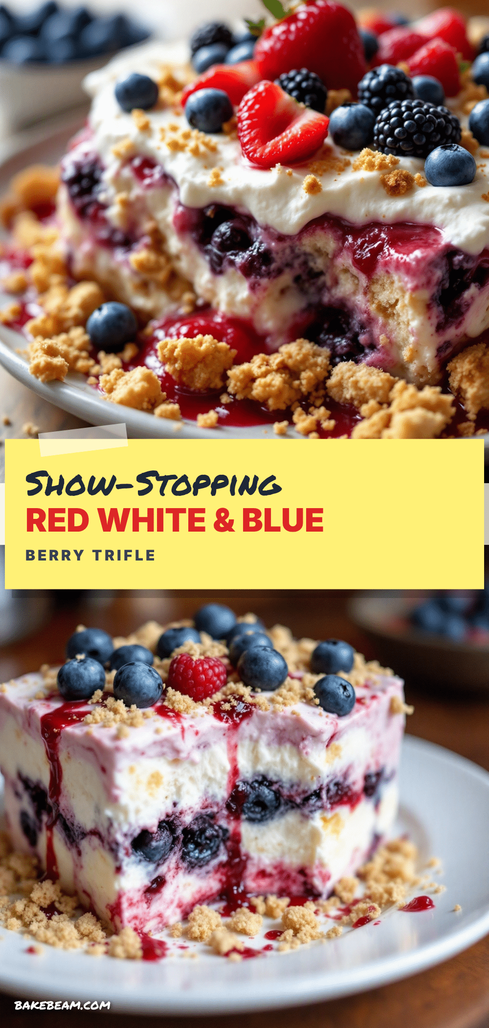 Labor Day red white and blue berry trifle recipe